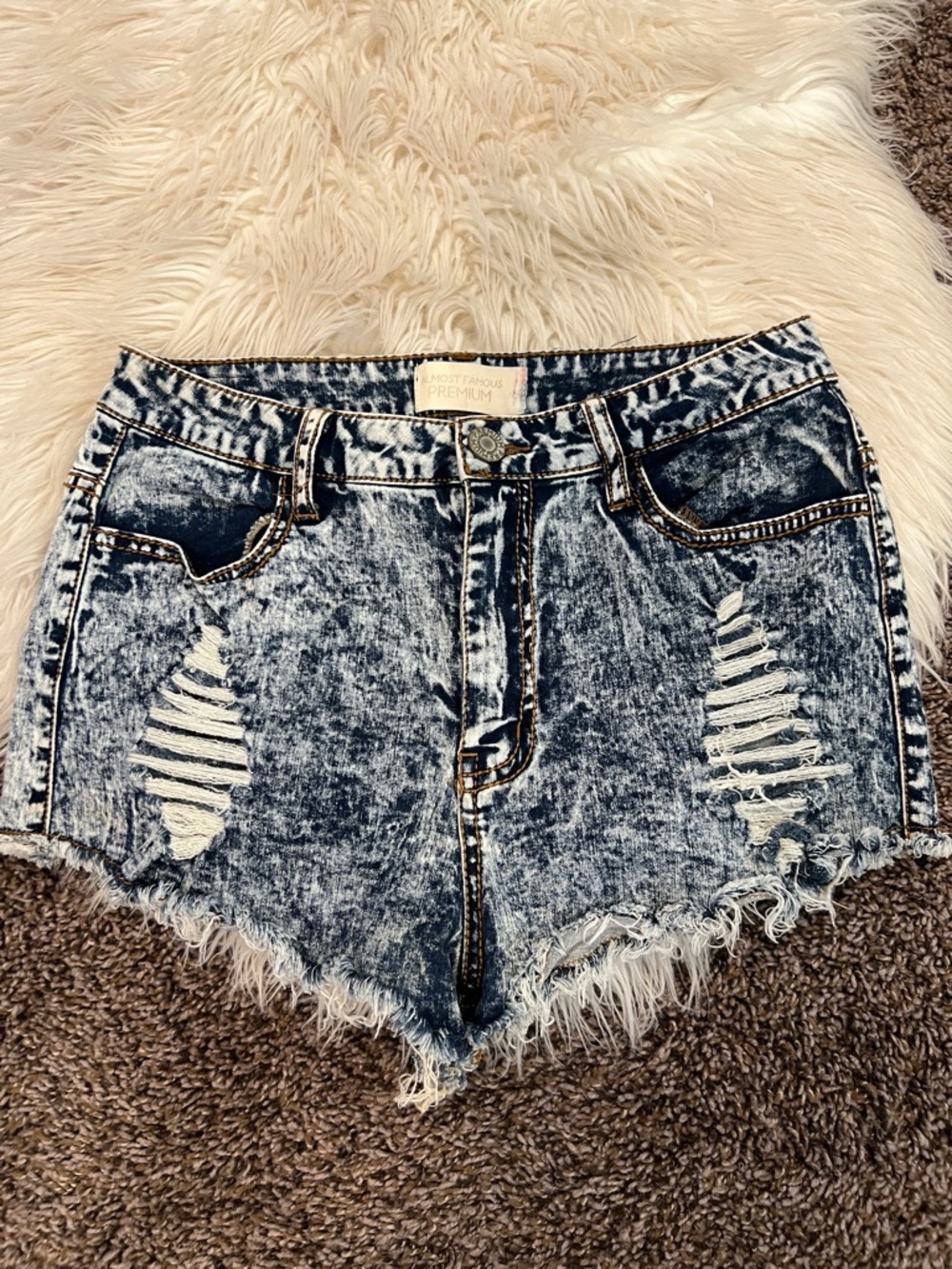 Almost Famous Acid Wash Distressed Jean Shorts in Faded Blue